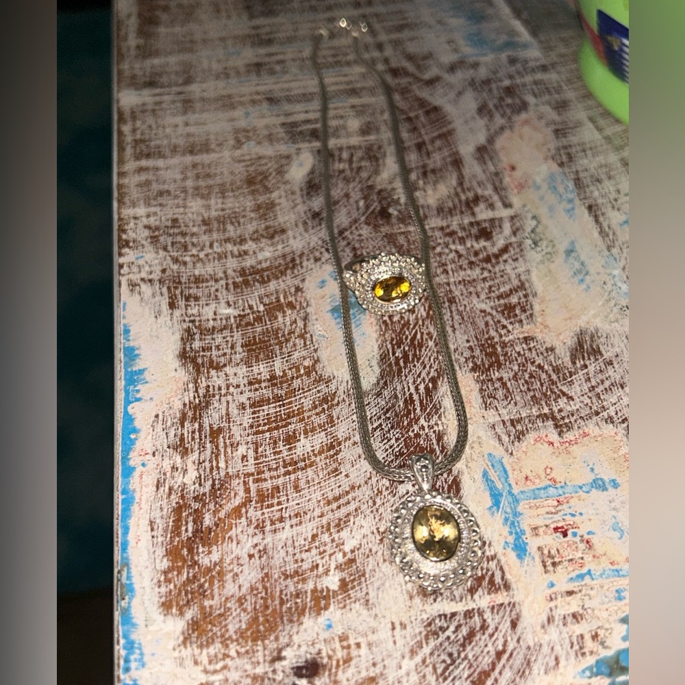 Vintage Samuel B.(Benham)Necklace & Ring Citrine&Diamonds set in 925 & 14K Gold - Picture 17 of 17